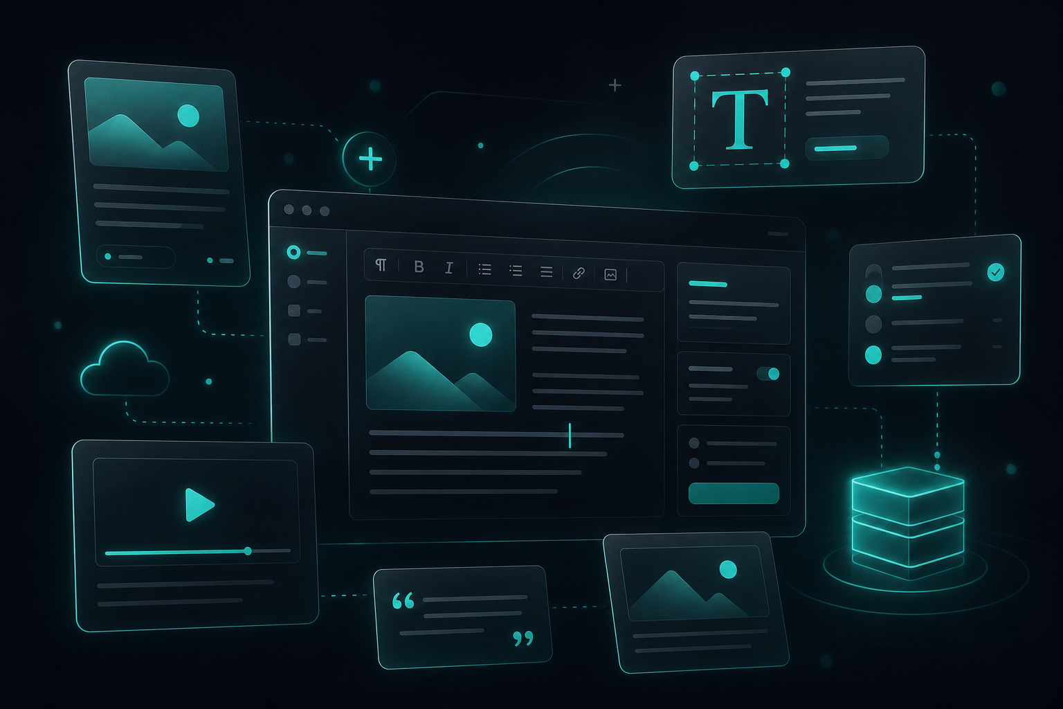 Abstract illustration of a modern blog and content management interface