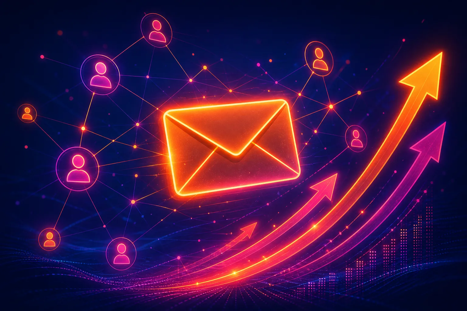 Abstract illustration of email newsletter delivery and subscriber growth