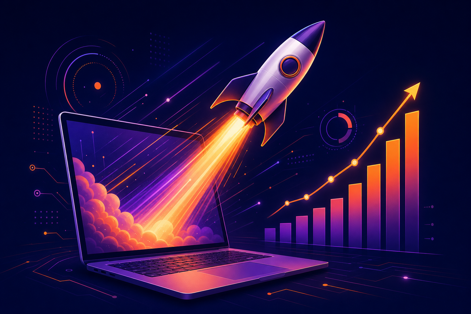 Abstract illustration of a fast business launch and rocket startup
