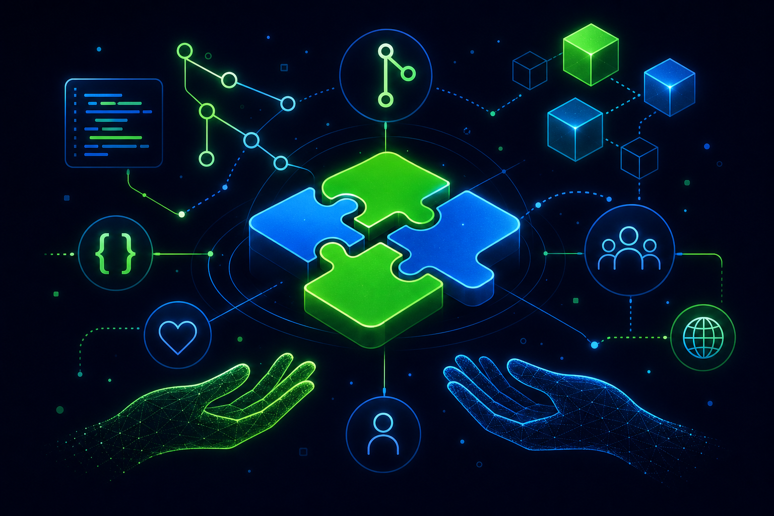 Abstract illustration of open source collaboration and modular code